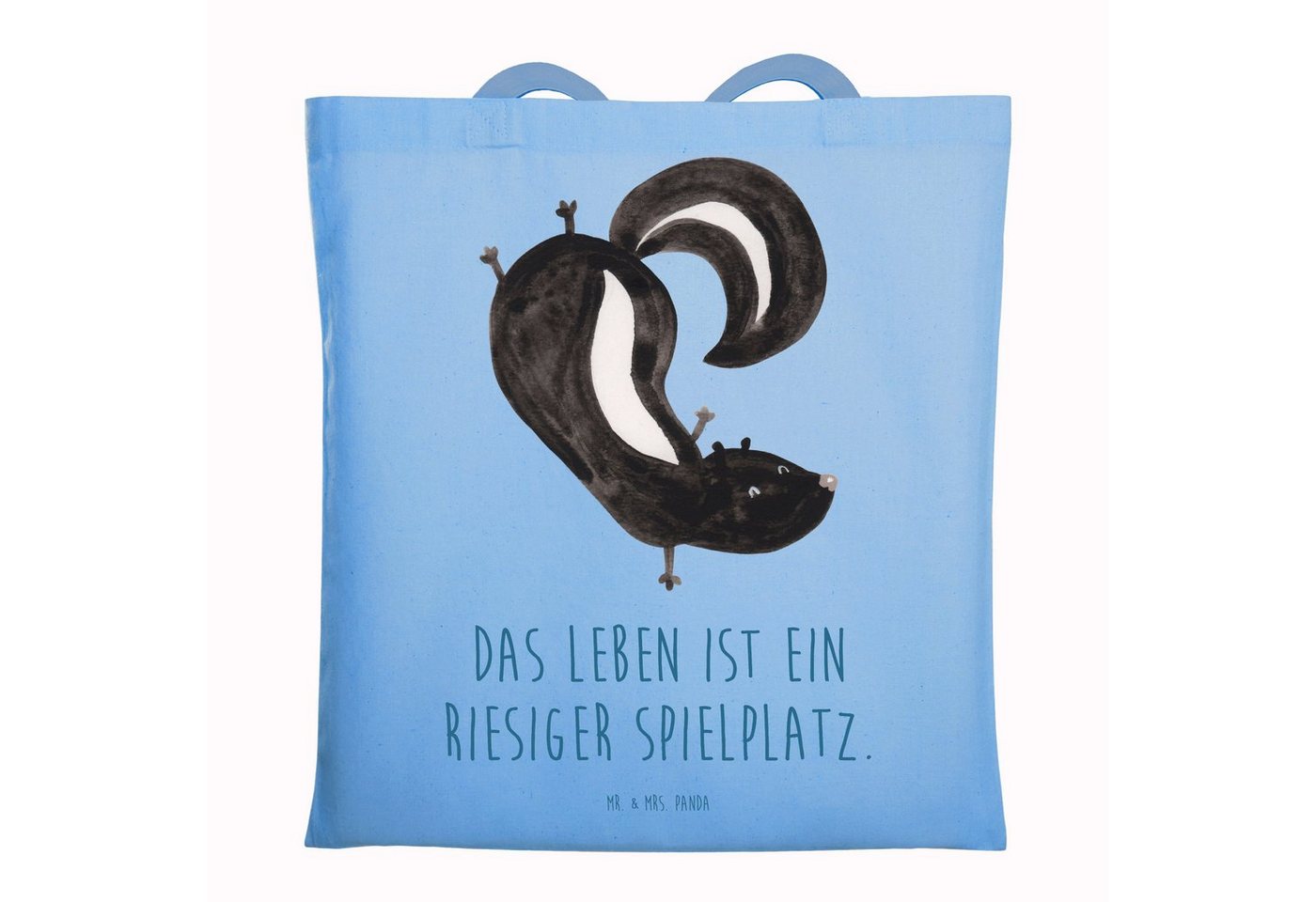 Mr. & Mrs. Panda Tragetasche Stinktier Handstand - Sky Blue - Geschenk, Skunk, Stinker, Beutel, Ju (1-tlg), Modisches Design von Mr. & Mrs. Panda