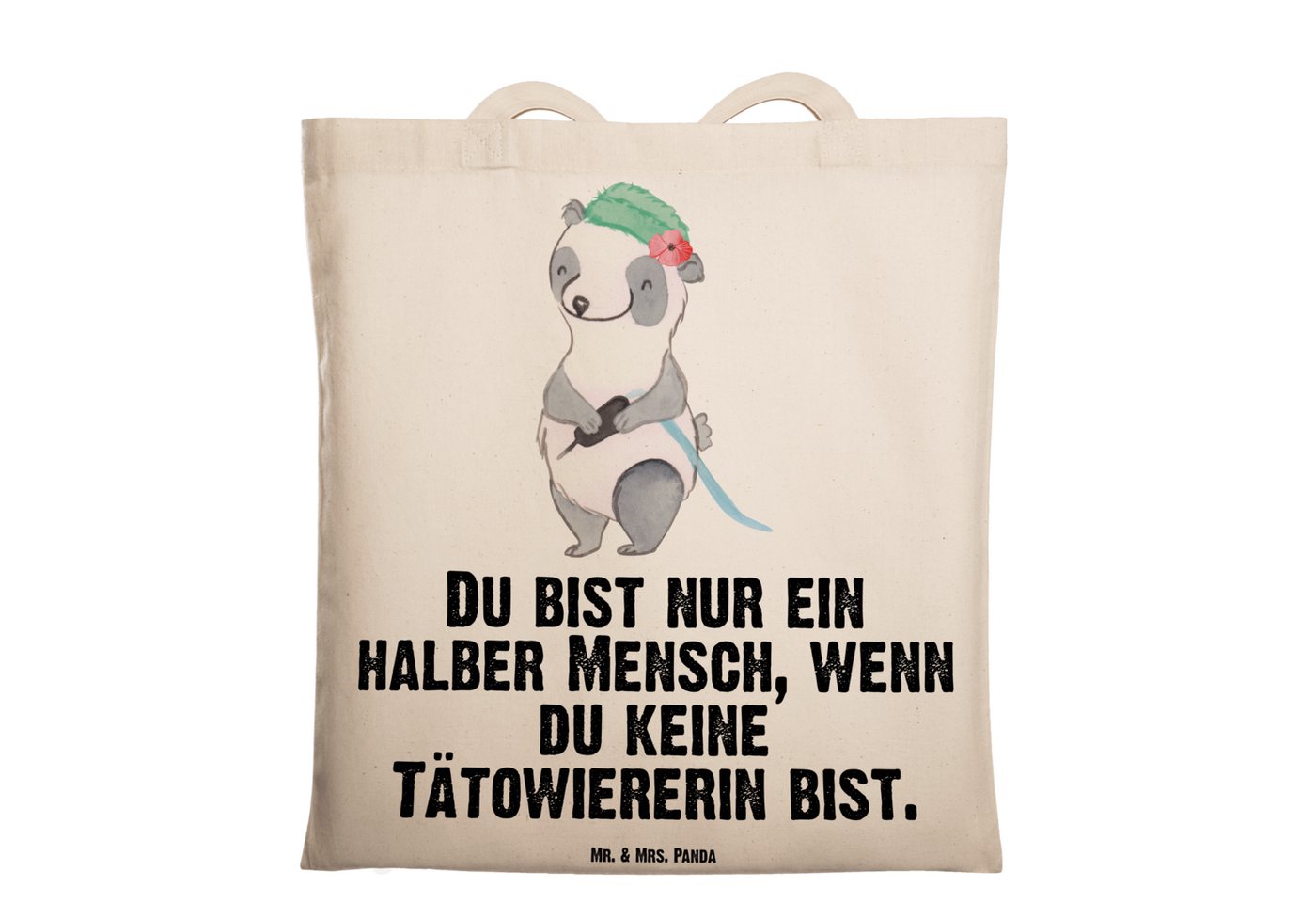 Mr. & Mrs. Panda Tragetasche Tätowiererin Herz - Transparent - Geschenk, Danke, Ausbildung, Beutel (1-tlg), Lange Tragegriffe von Mr. & Mrs. Panda