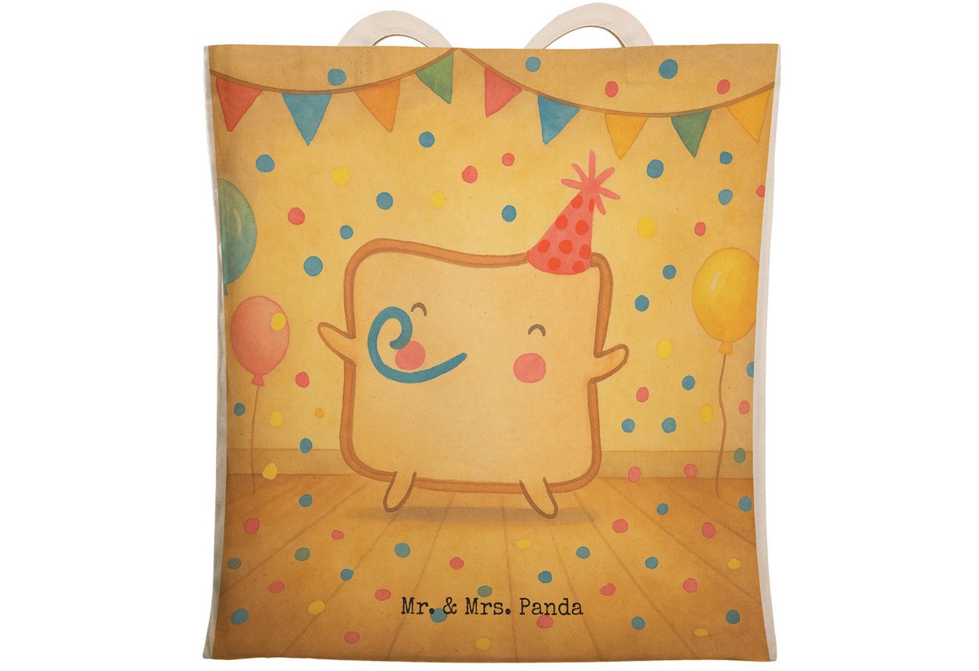 Mr. & Mrs. Panda Tragetasche Toast Party Design, Einkaufstasche, Weiß, Geschenk für Frauen, Leinen (Packung, 1-tlg) von Mr. & Mrs. Panda