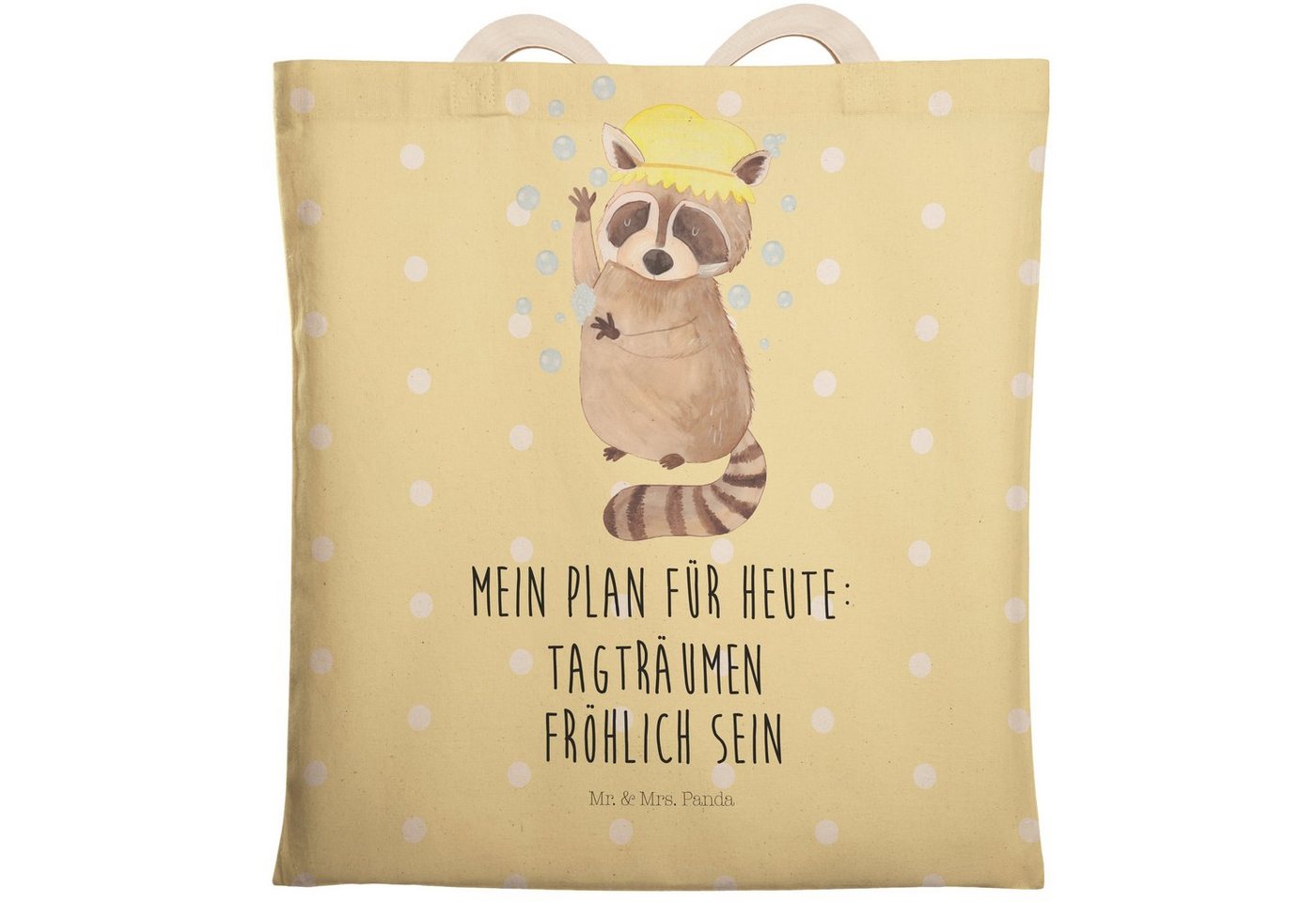 Mr. & Mrs. Panda Tragetasche Waschbär - Gelb Pastell - Geschenk, Baumwolltasche, lustige Sprüche, (1-tlg), Robust & Belastbar von Mr. & Mrs. Panda