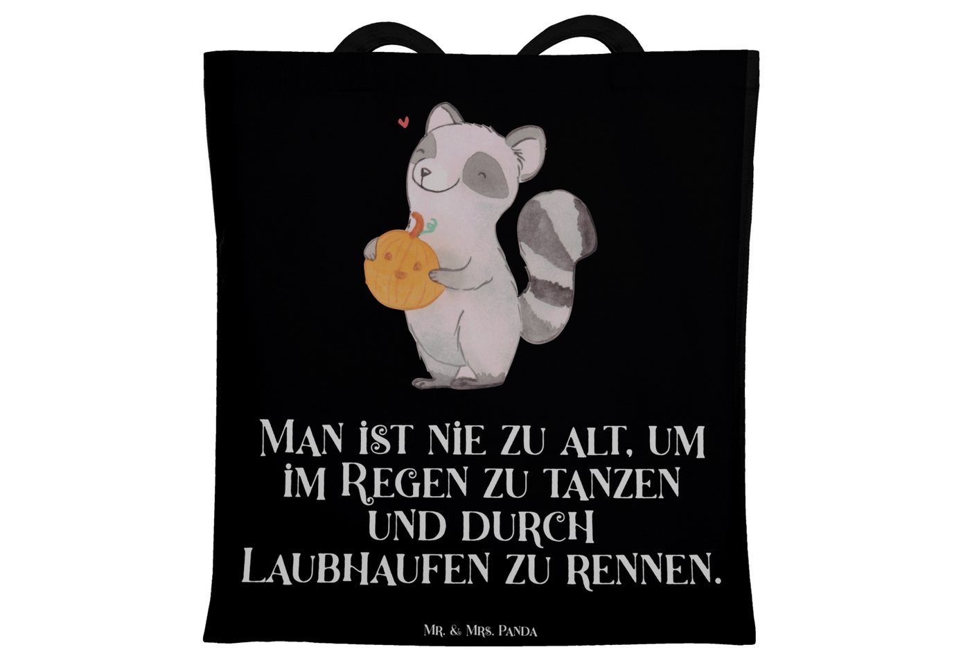 Mr. & Mrs. Panda Tragetasche Waschbär Kürbis - Schwarz - Geschenk, Beuteltasche, Einkaufstasche, T (1-tlg), Lange Tragegriffe von Mr. & Mrs. Panda