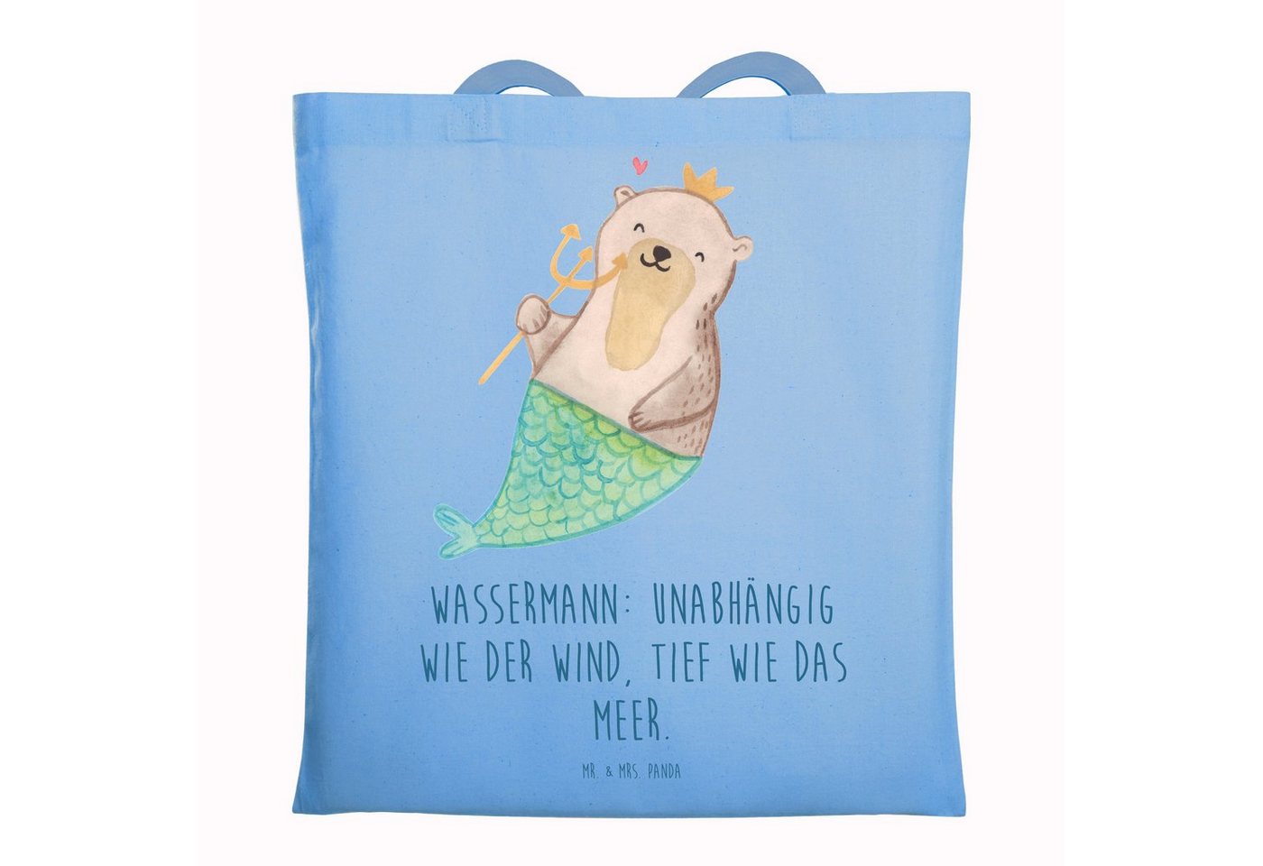 Mr. & Mrs. Panda Tragetasche Wassermann Astrologie - Sky Blue - Geschenk, Einkaufstasche, Geburtst (1-tlg), Design-Highlight von Mr. & Mrs. Panda