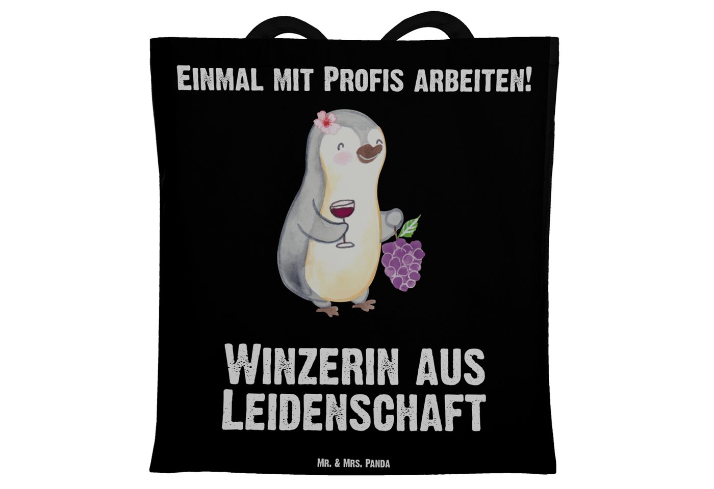 Mr. & Mrs. Panda Tragetasche Winzerin Leidenschaft - Schwarz - Geschenk, Firma, Dankeschön, Beutel (1-tlg), Lange Tragegriffe von Mr. & Mrs. Panda