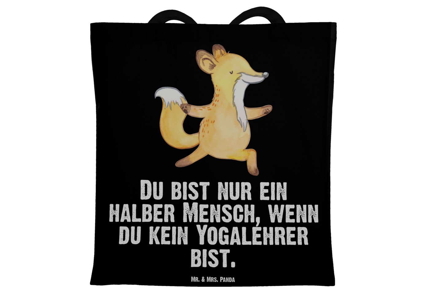 Mr. & Mrs. Panda Tragetasche Yogalehrer Herz - Schwarz - Geschenk, Beuteltasche, Schenken, Ausbild (1-tlg), Lange Tragegriffe von Mr. & Mrs. Panda