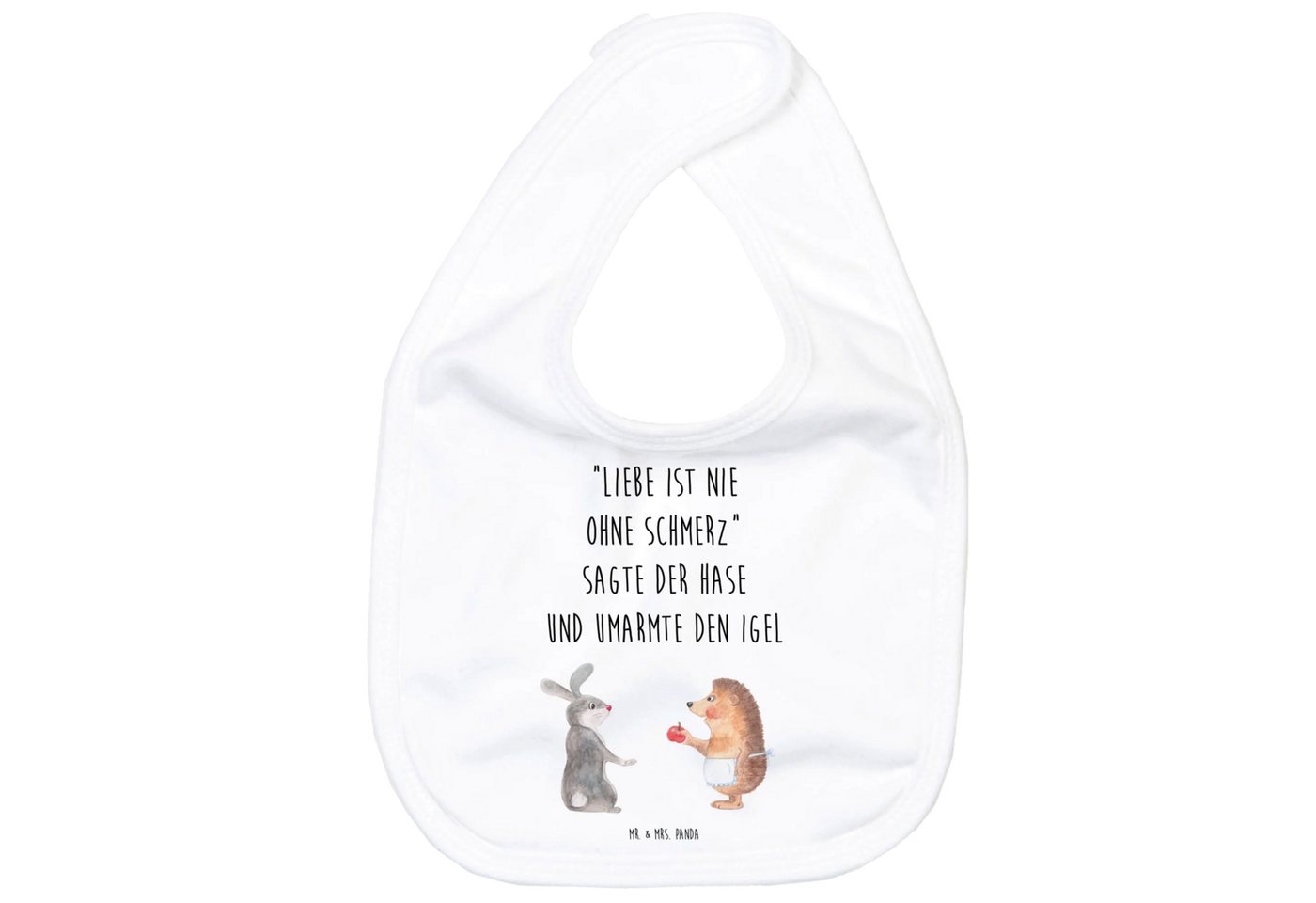 Mr. & Mrs. Panda Tragetuch Hase Igel - Weiß - Geschenk, Neugeborenen Lätzchen, Liebeskummer Gesc (Packung, 1-tlg., Organic Babylätzchen Liebe ist nie ohne Schmerz), Einzigartiges Design von Mr. & Mrs. Panda