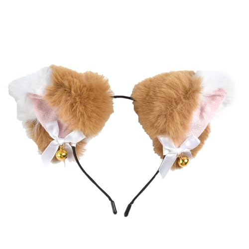 Niedliche Plüsch-Katzenohren, Glockenschleife, Tierohr-Stirnband-Kollektion: mehrfarbiges, optionales Katzen- und Fuchsohren-Haarschmuck (helles Kaffee + Weiß) von Mr.Fashion
