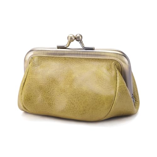 Vintage Stil Leder Damen Mund Gold Tasche: stilvolle tragbare einfache Geldbörse, High-End-Mini-Deko-Tasche, Fruit Green, Retro-Stil von Mr.Fashion