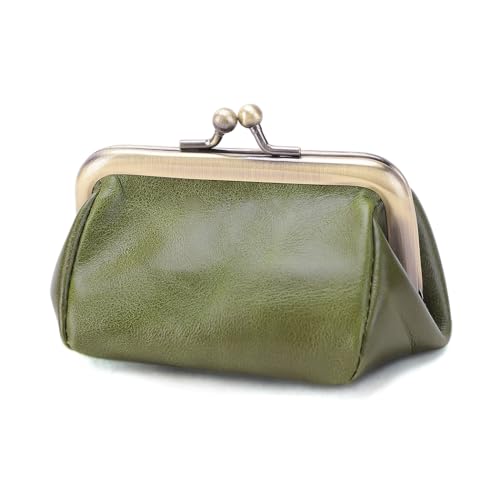 Vintage Stil Leder Damen Mund Gold Tasche: stilvolle tragbare einfache Geldbörse, High-End-Mini-Deko-Tasche, Grün , Retro-Stil von Mr.Fashion