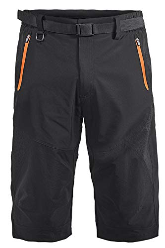 Mr.Stream 3/4-Hosen Elastischer Herren Hose Sports Wandern Kurz Shorts mit Reißverschlusstaschen 2X-Large Black von Mr.Stream