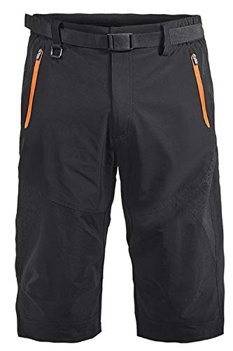 Mr.Stream 3/4-Hosen Elastischer Herren Hose Sports Wandern Kurz Shorts mit Reißverschlusstaschen X-Large Black von Mr.Stream