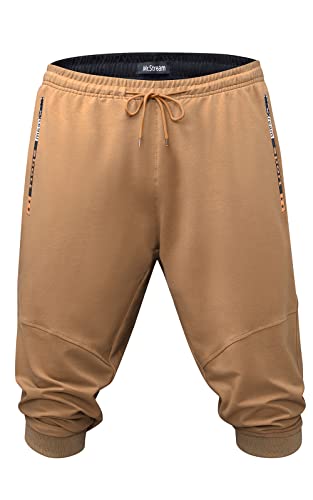 Mr.Stream Baumwolle 3/4 Kurze Hosen Herren Shorts Sommer Sporthose kurz Laufhose Dreiviertel Trainingshose mit Reißverschlusstaschen 887 Brown 2XL von Mr.Stream