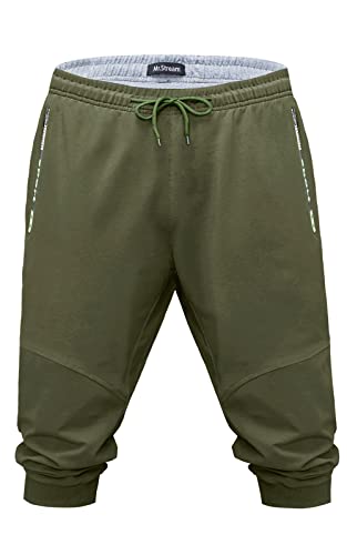 Mr.Stream Baumwolle 3/4 Kurze Hosen Herren Shorts Sommer Sporthose kurz Laufhose Dreiviertel Trainingshose mit Reißverschlusstaschen 887 Green 2XL von Mr.Stream