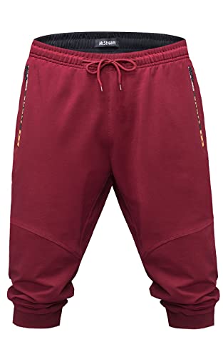 Mr.Stream Baumwolle 3/4 Kurze Hosen Herren Shorts Sommer Sporthose kurz Laufhose Dreiviertel Trainingshose mit Reißverschlusstaschen 887 Red L von Mr.Stream