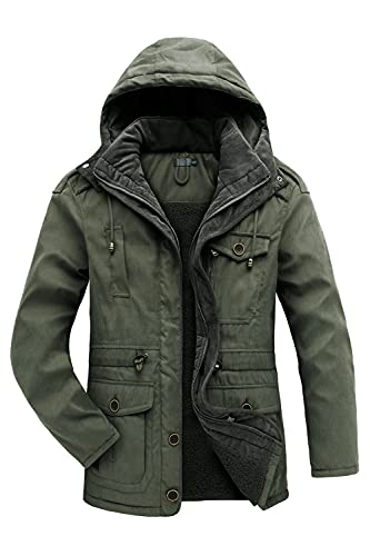 Mr.Stream Herren Winterjacke viele Taschen Mantel Fleecefutter schützendem Innenfutter Wärmejacke Lange Jacke Parka L Green von Mr.Stream