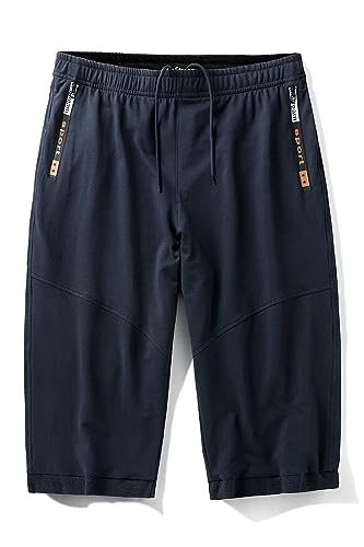 Mr.Stream Baumwolle 3/4 Kurze Hosen Herren Shorts Sommer Sporthose kurz Laufhose Dreiviertel Trainingshose mit Reißverschlusstaschen 887 Blue S von Mr.Stream