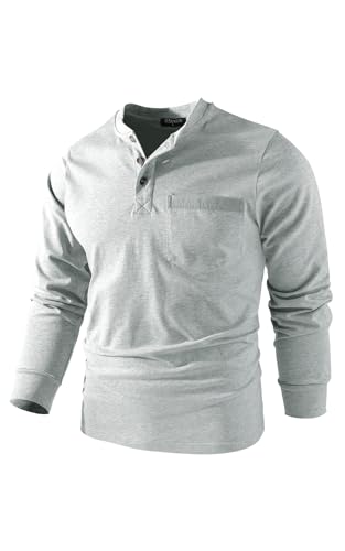 Mr.Stream Herren Henley Shirt Longsleeve Langarmshirt Männer DREI Taste Knopfleiste Baumwolle Beiläufig Hemden Heavyweight T-Shirt mit Grandad-Ausschnitt 888 Grey 2XL von Mr.Stream