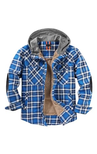 Mr.Stream Herren Kariert Hemdjacke Übergangsjacke Langarm Freizeithemden Innenfutter Check Flanellhemd Kapuze Männer Jacken 3252 Blue M von Mr.Stream