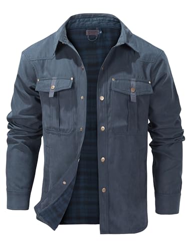 Mr.Stream Herren Karierte Flanellfutter Jacke Hemdjacke Übergangsjacke Leicht Stehkragen Feldjacke Cargo Herbstjacke Snap Western Cowboy Jacken 3268 Blue XL von Mr.Stream