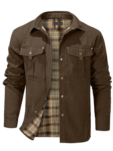 Mr.Stream Herren Karierte Flanellfutter Jacke Hemdjacke Übergangsjacke Leicht Stehkragen Feldjacke Cargo Herbstjacke Snap Western Cowboy Jacken 3268 Brown M von Mr.Stream