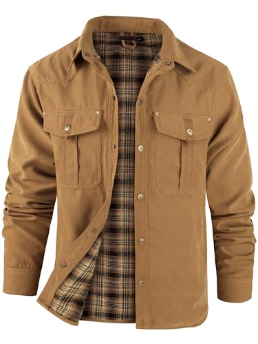 Mr.Stream Herren Karierte Flanellfutter Übergangsjacke Leicht Stehkragen Feldjacke Cargo Herbstjacke Snap Western Cowboy Jacken 3268 Yellow XL von Mr.Stream