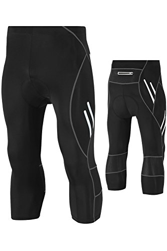 Mr.Stream Herren Radhose 3/4-Länge Fahrradhose mit Sitzpolste Radlerhose Professionelle Trainingshose Reflektierende Nacht Safe Kompressionshose Tights Radsport Hosen/Kurze 2XL Black von Mr.Stream