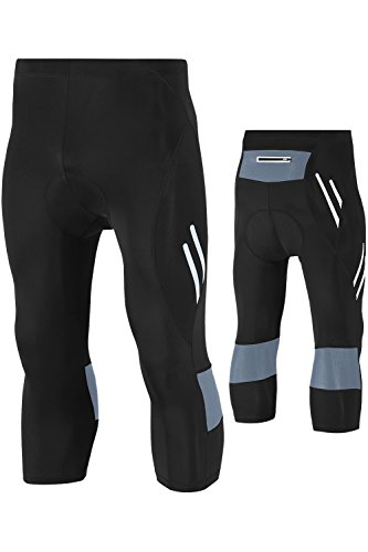 Mr.Stream Herren Radhose 3/4-Länge Fahrradhose mit Sitzpolste Radlerhose Professionelle Trainingshose Reflektierende Nacht Safe Kompressionshose Tights Radsport Hosen/Kurze 2XL Gray von Mr.Stream