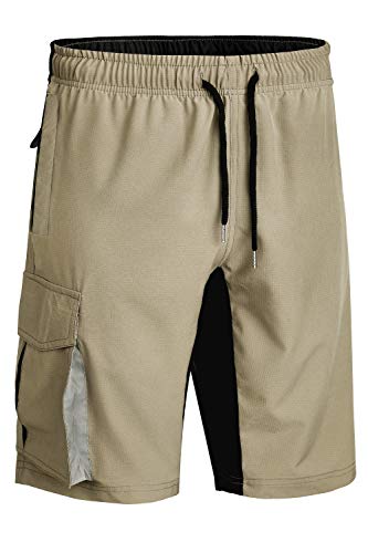 Mr.Stream Herren Radhose Schnelltrocknend MTB Shorts Männer Elastische Farradhose Mountainbike Kurz Atmungsaktiv und Schnelltrocknende Mit 2 Reißverschlusstaschen L Khaki von Mr.Stream