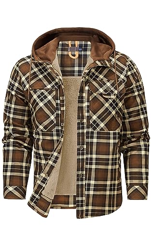 Mr.Stream Herren Thermohemd Flanellhemd Winterjacke Fleecefutter schützendem Innenfutter Holzfällerhemd Arbeitshemd Hoody 3252 Brown 2XL von Mr.Stream