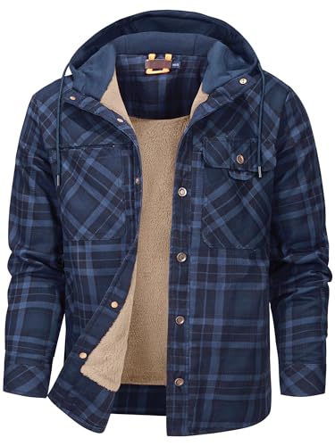 Mr.Stream Herren Thermohemd Flanellhemd Winterjacke Fleecefutter schützendem Innenfutter Holzfällerhemd Arbeitshemd Hoody 3252 Dark Blue XL von Mr.Stream