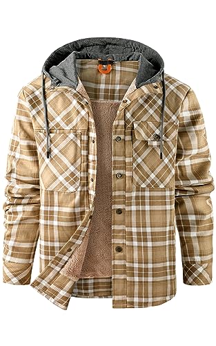 Mr.Stream Herren Thermohemd Flanellhemd Winterjacke Fleecefutter schützendem Innenfutter Holzfällerhemd Arbeitshemd Hoody 3252 Khaki 2XL von Mr.Stream