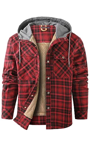 Mr.Stream Herren Thermohemd Flanellhemd Winterjacke Fleecefutter schützendem Innenfutter Holzfällerhemd Arbeitshemd Hoody 3252 Red L von Mr.Stream