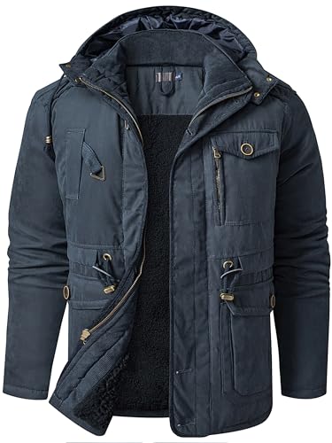 Mr.Stream Herren Winter Kapuzenjacke Winddicht Sherpa Gefüttert Fleece Windbreaker Mantel Oberbekleidung Warm Parka, Blau, S von Mr.Stream