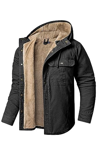 Mr.Stream Herren Winterjacke Kapuze Fleecejacke Arbeitsjacke Wärme Gefütterte Hoodie Jacken Hooded Parka mit Taschen Hoody Jacke 3255 Black 2XL von Mr.Stream