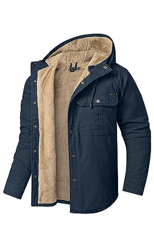 Mr.Stream Herren Winterjacke Kapuze Fleecejacke Arbeitsjacke Wärme Gefütterte Hoodie Jacken Hooded Parka mit Taschen Hoody Jacke 3255 Blue XL von Mr.Stream