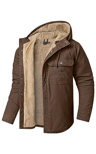 Mr.Stream Herren Winterjacke Kapuze Fleecejacke Arbeitsjacke Wärme Gefütterte Hoodie Jacken Hooded Parka mit Taschen Hoody Jacke 3255 Brown 2XL von Mr.Stream