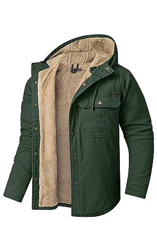 Mr.Stream Herren Winterjacke Kapuze Fleecejacke Arbeitsjacke Wärme Gefütterte Hoodie Jacken Hooded Parka mit Taschen Hoody Jacke 3255 Green 2XL von Mr.Stream