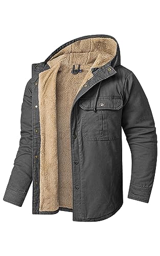 Mr.Stream Herren Winterjacke Kapuze Fleecejacke Arbeitsjacke Wärme Gefütterte Hoodie Jacken Hooded Parka mit Taschen Hoody Jacke 3255 Grey L von Mr.Stream