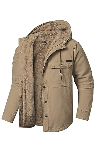 Mr.Stream Herren Winterjacke Kapuze Fleecejacke Arbeitsjacke Wärme Gefütterte Hoodie Jacken Hooded Parka mit Taschen Hoody Jacke 3255 khaki 2XL von Mr.Stream