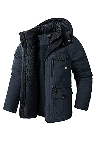 Mr.Stream Herren Winterjacke viele Taschen Mantel Fleecefutter schützendem Innenfutter Wärmejacke Lange Jacke Parka L Blue von Mr.Stream