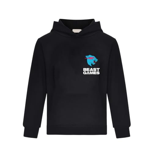 MrBeast Beast Games Kinder Hoodie Schwarz Gaming Sweatshirt mit Logo Print, Schwarz , 6-7 Years von MrBeast