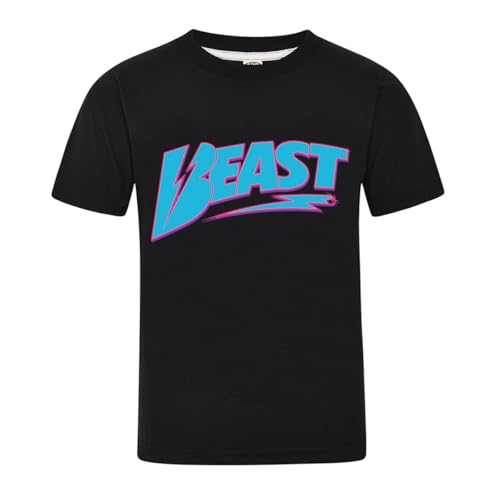 MrBeast Beast Graphic T-Shirt, Schwarz mit blauem und pinkem Logo, kurzärmelig, Schwarz , 6-7 Jahre von MrBeast