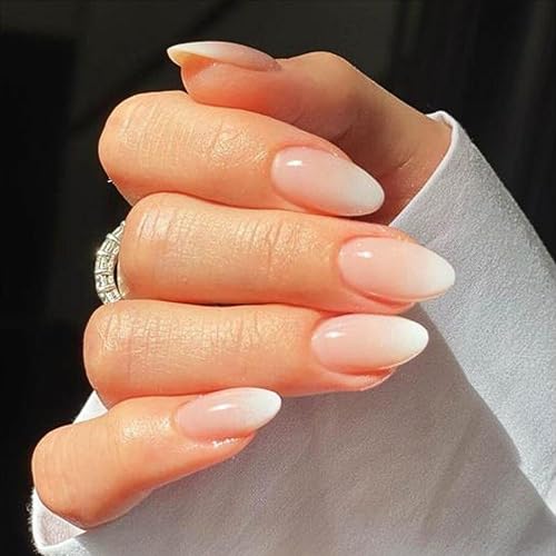 24 Stück Künstliche Nägel Kurz Mandel Falsche Nägel Gradiente Nude Acryl Press on Nails, 12 Größen Farbverlauf Weiß False Nails Klebe Akrylische Nails für Frauen Maniküre Party Heimat DIY (Nude, 24x) von MrCuvaryas