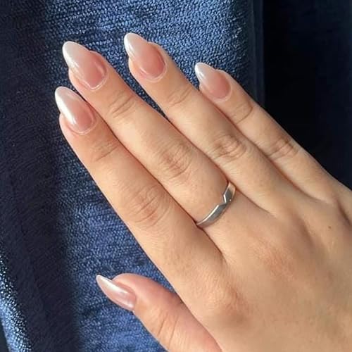 24 Stück Künstliche Nägel Kurz Mandel FalscheNägel Perlmutt Gradient Nude Französische Acryl Press on Nails, 12 Größen False Nails Klebe Akrylische Nägel für Frauen Maniküre DIY (Pearl Pink, 24x) von MrCuvaryas