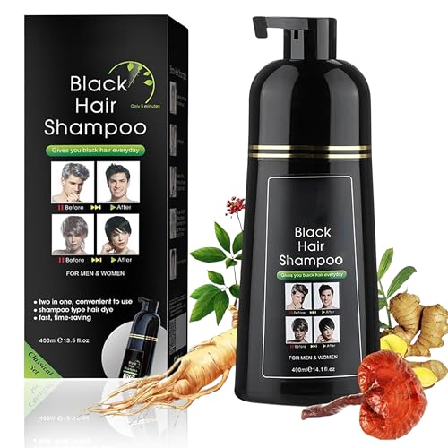 3-in-1 Haarfärbe-Shampoo Schwarz, Haarfärbeshampoo Sofortige Grauabdeckung, Pflanzenformel, Ammoniakfrei, Natürliches Haarfärbemittel für Männer und Frauen, 400 ml von MrCuvaryas