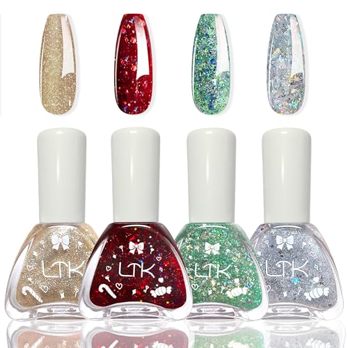 4 Farben Glitzer Nagellack Set - Schnell trocknende & lang anhaltende Nagellack auf Wasserbasis Sommerserie - Weinrot, Gold, Grün, Silber Farblack - Quick Dry Nail Polish für DIY Nageldesign (BuntB) von MrCuvaryas