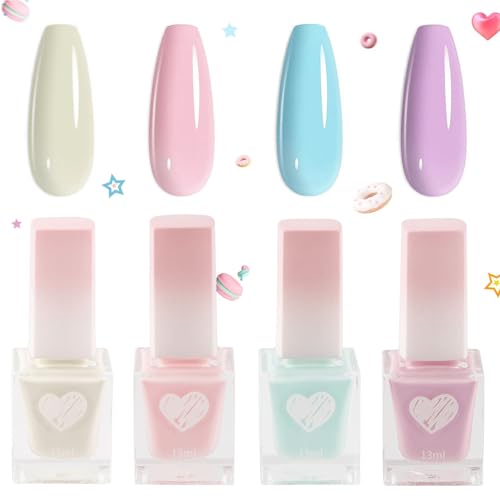4 Farben Farblack Set - Wasserbasiert, Schnelltrocknend & Langanhaltend Nail Polish - Pastellfarben in Macaron Tönen, Ohne UV Lampe Trocknender Farblack für DIY zu Hause von MrCuvaryas