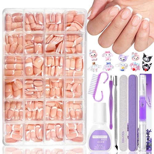 420 Stück Falsche Nägel Tips Set - Extra Short Ballerina Press On Nails Soft Gel Full Cover Nail Tips für Gelnägel, Französisch Hautfarbene Kurze Fake Nägel für Frauen Nail Extensions (NudeWeiß Kurz) von MrCuvaryas