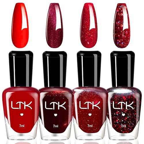 4PCS Rot Nagellack Set - Schnell trocknend & Langanhaltend Red Shimmer Nagellack - ungiftiger Farblack auf Wasserbasis - kein UV-Lampe für DIY Nagelkunst Maniküre zu Haus, Farbe Nail Polish (Rot) von MrCuvaryas