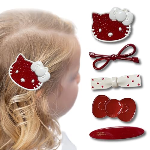 5 Stück Haarspangen Set mit Schleifen – Angora Rot Haarspange Weihnachten Haarnadeln Mädchen Haarschmuck Weihnachten Cartoon Haarclips für Kinder und Erwachsene, Weihnachtsgeschenke von MrCuvaryas