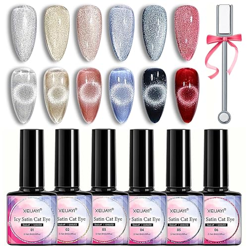 6 Farben Cat Eye UV Gel Nagellack UV Gel Nagellack Set - 9D Cateye UV Gel Nail Polish Set Cateye Magnet- Glitzer Nail Polish Nagelkunst DIY Gel Nagellack Set mit Magnet (Bunt Katzenauge, 6x) von MrCuvaryas